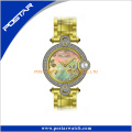 Diamond Bezel Leather Band Women Gift Wrist Watch with Pearl